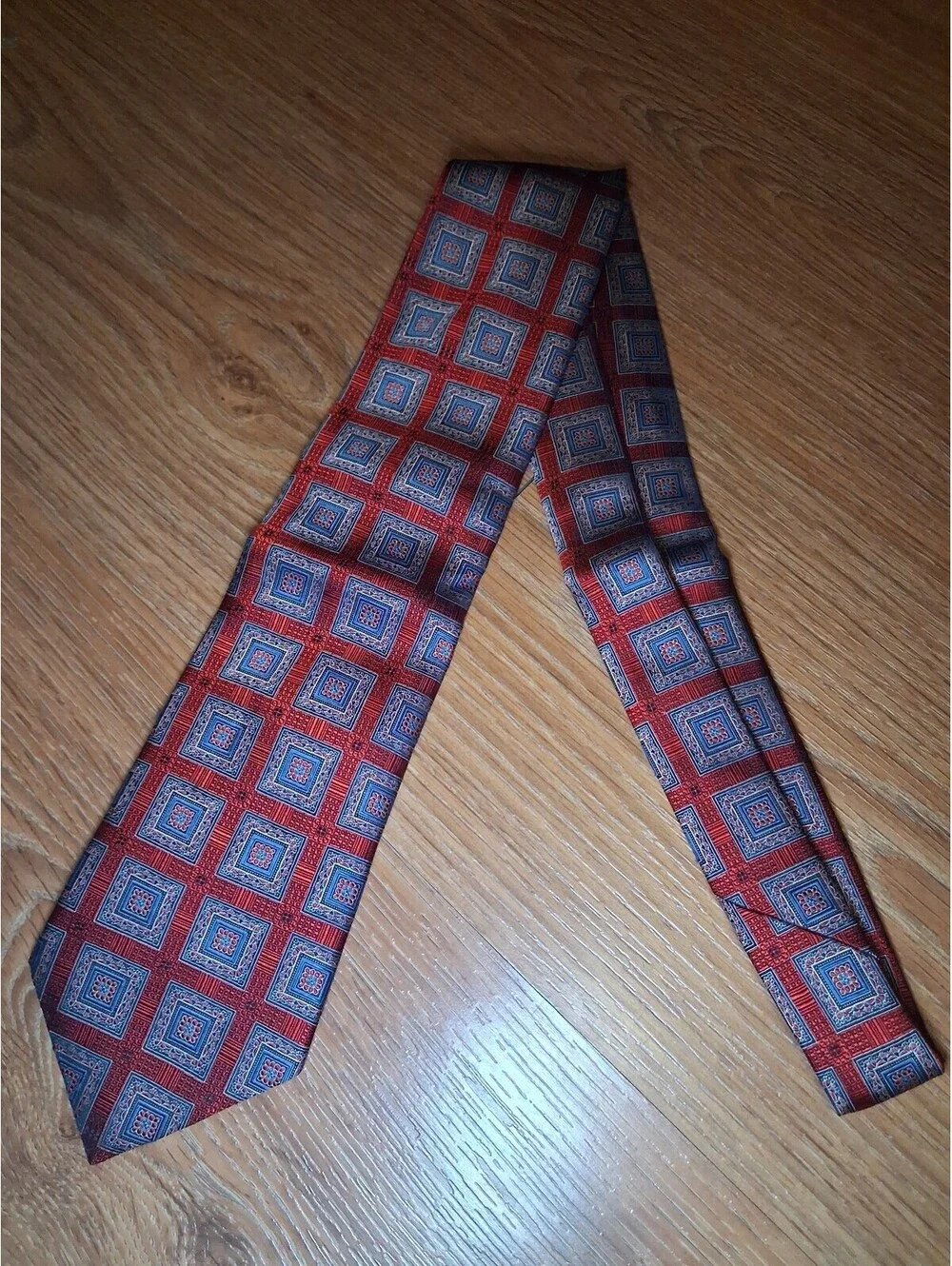 Ermenegildo Zegna Silk Tie Red Blue Geometric Made In Italy